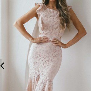 Saints + Secrets JACKIE PINAFORE FLORAL LACE DRESS PINK M